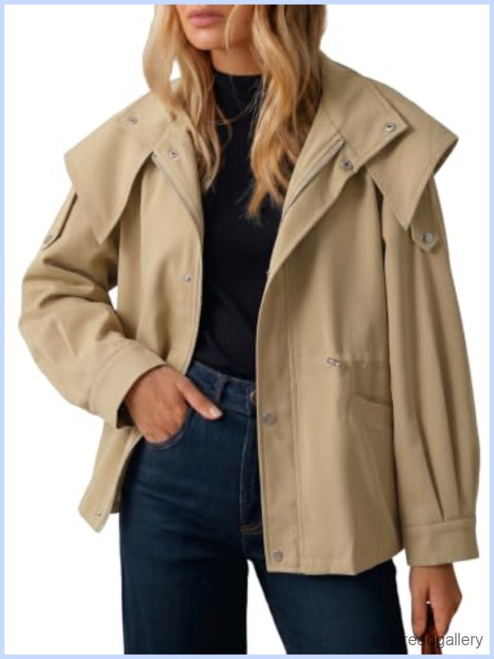 Dokotoo Women's Drawstring Hooded Trench Coat Casual Zip Jacket